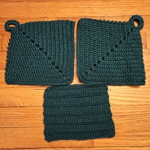 Handmade Dark Green Crochet Pot Holders
